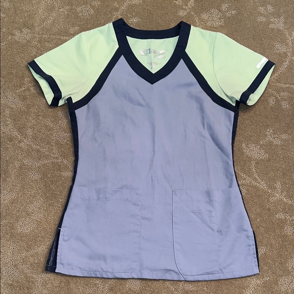 Grey’s Anatomy Gray Color Block Scrub Top, XXS